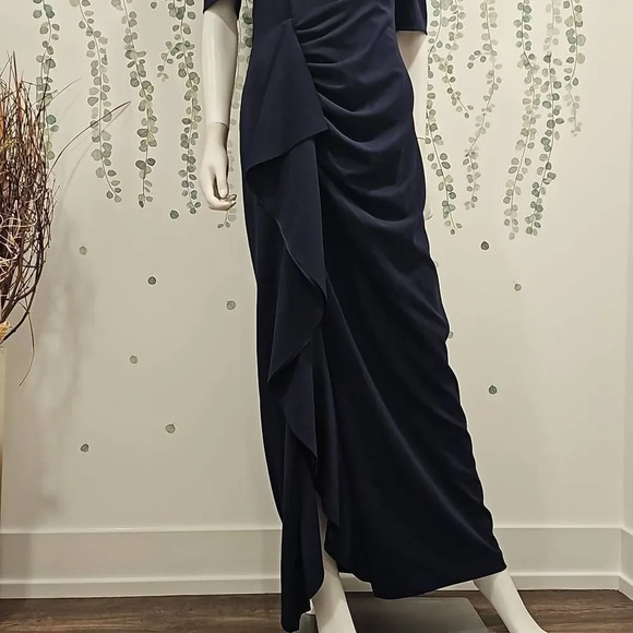 NWOT XSCAPE Ruffle Ruched Maxi Dress Sz 12 - Picture 5 of 10